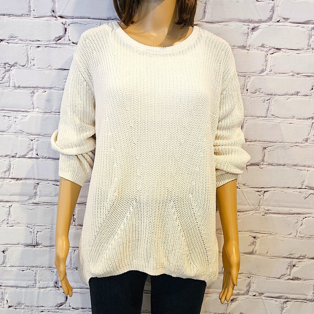 BANANA REPUBLIC - 100% cotton cream chunky pullover knitted sweater - Picture 7 of 13